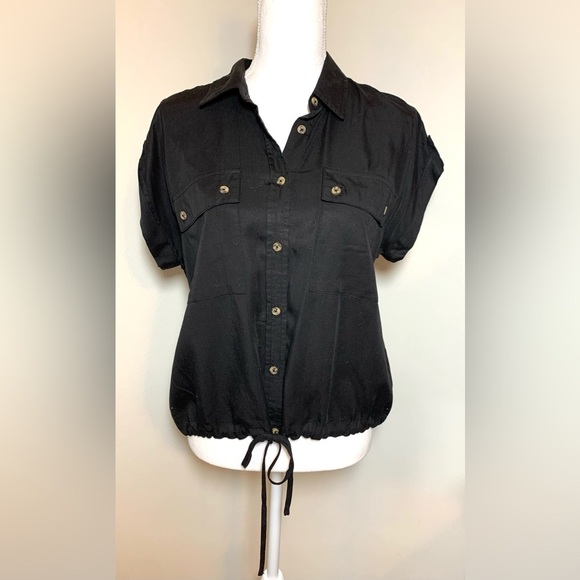 Time and Tru Black Button Down Shirt with Notched Collar Women Small Lyocell - Picture 1 of 5